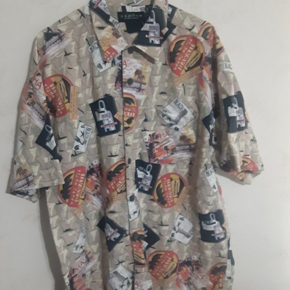 Chemise Hawaïenne Homme Cactus – Taille XL, Motif Aloha, Coton, Vintage